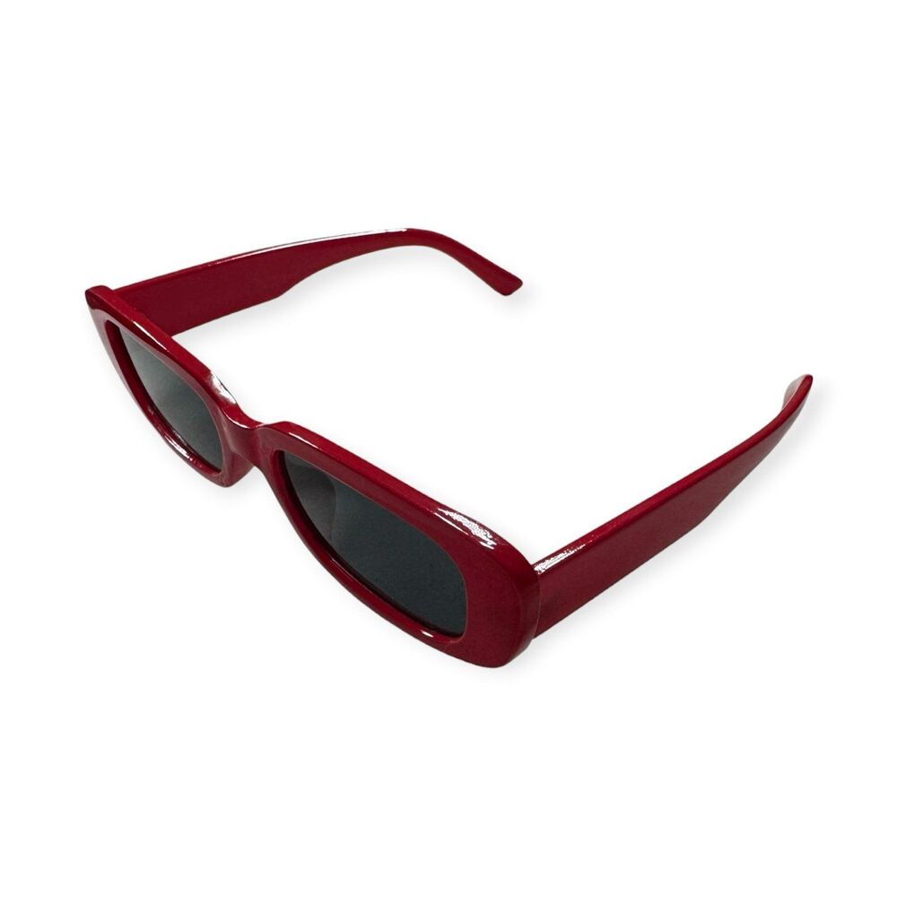 Retro Dark Red Rectangle Sunglasses Gray Lens Party Shades